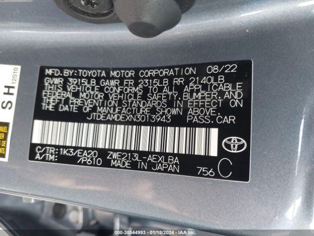 Photo 8 VIN: JTDEAMDEXN3013943 - TOYOTA COROLLA 