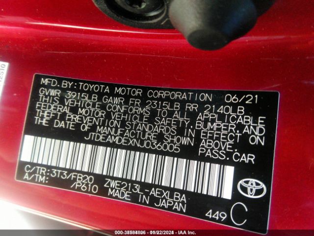 Photo 8 VIN: JTDEAMDEXNJ036005 - TOYOTA COROLLA 