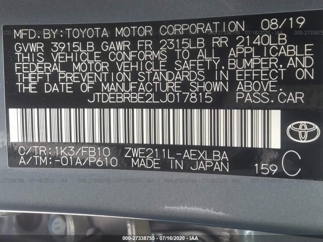 Photo 8 VIN: JTDEBRBE2LJ017815 - TOYOTA COROLLA 