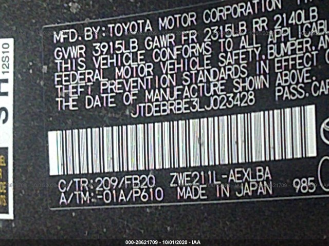 Photo 8 VIN: JTDEBRBE3LJ023428 - TOYOTA COROLLA 