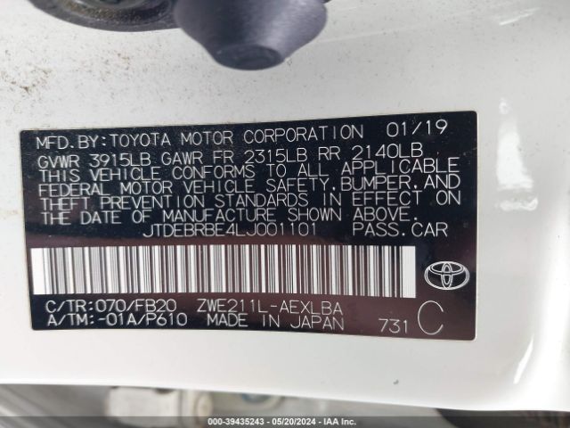 Photo 8 VIN: JTDEBRBE4LJ001101 - TOYOTA COROLLA 