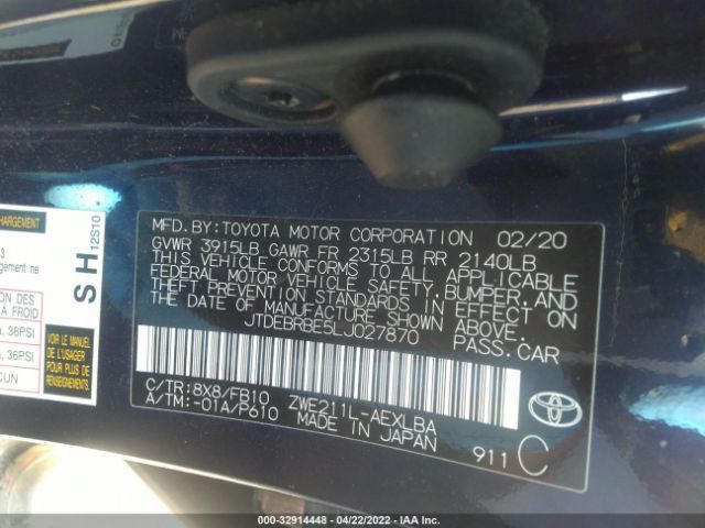 Photo 8 VIN: JTDEBRBE5LJ027870 - TOYOTA COROLLA 