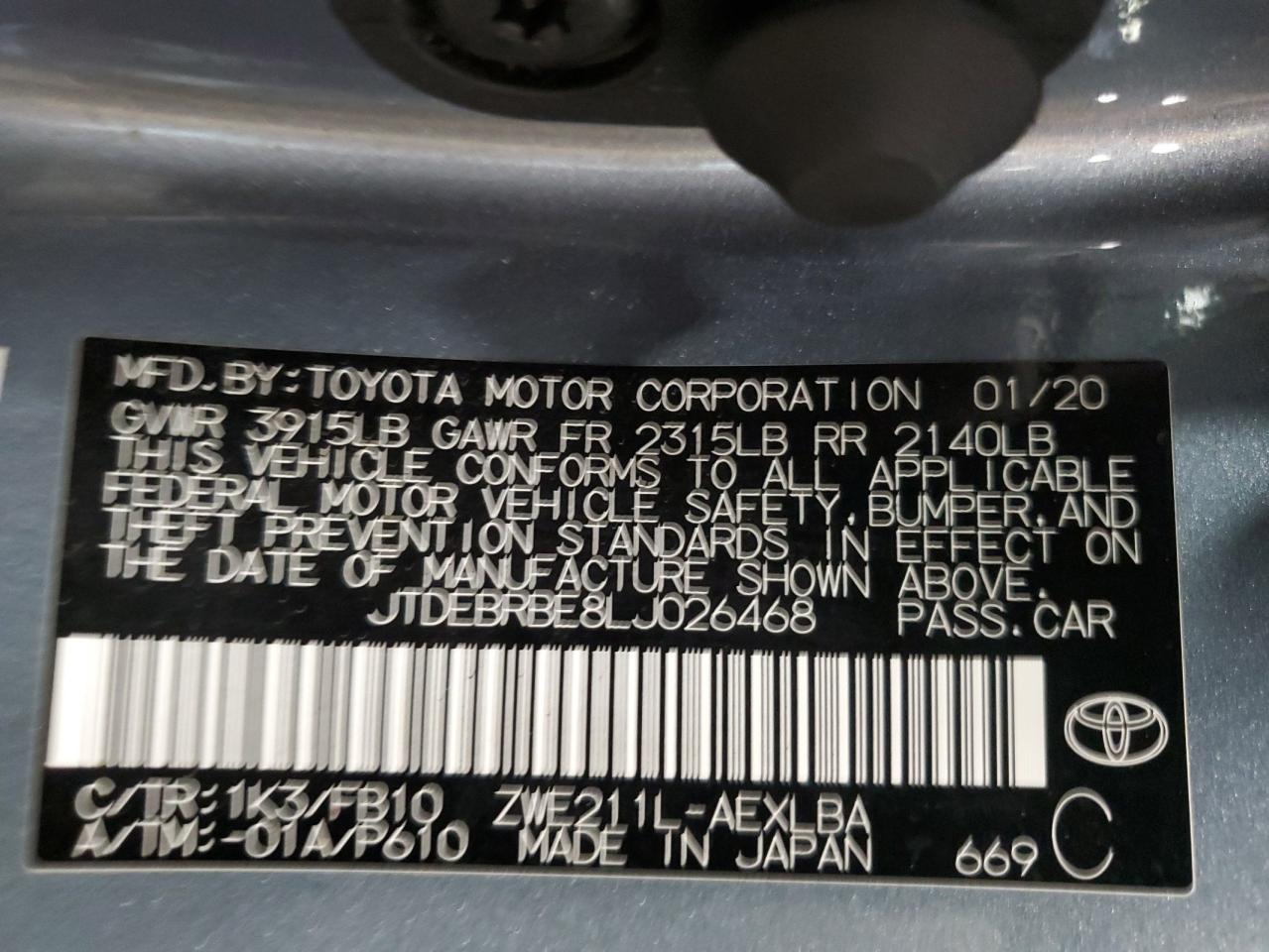 Photo 12 VIN: JTDEBRBE8LJ026468 - TOYOTA COROLLA 