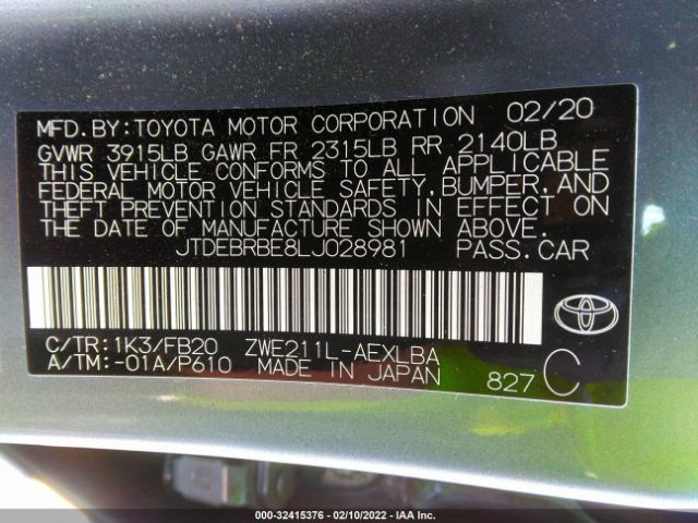 Photo 8 VIN: JTDEBRBE8LJ028981 - TOYOTA COROLLA 