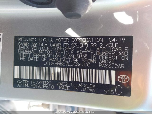 Photo 8 VIN: JTDEBRBE9LJ006200 - TOYOTA COROLLA 