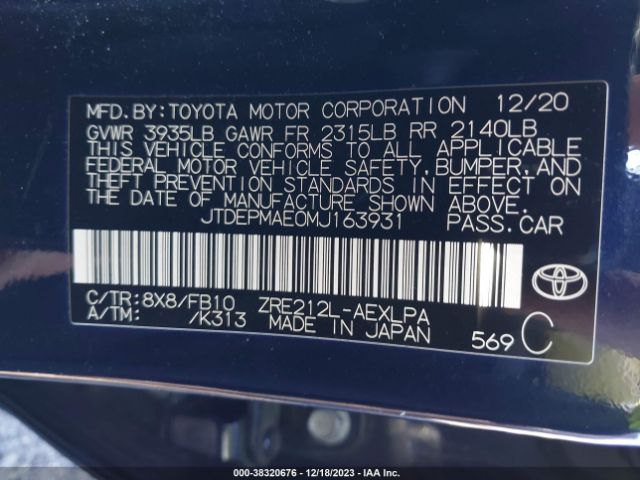 Photo 8 VIN: JTDEPMAE0MJ163931 - TOYOTA COROLLA 