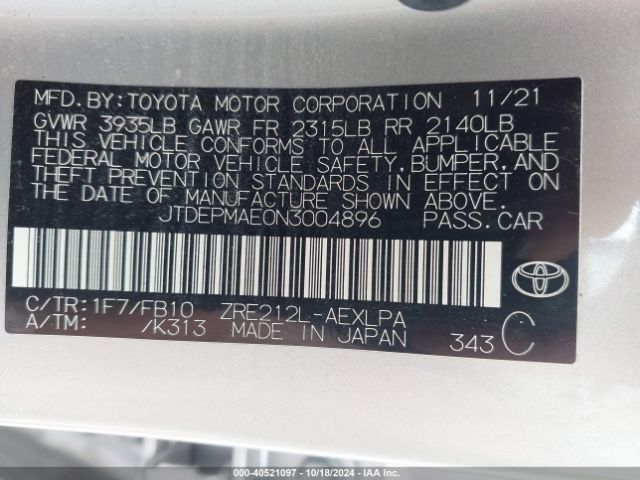 Photo 8 VIN: JTDEPMAE0N3004896 - TOYOTA COROLLA 