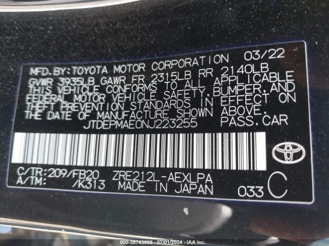 Photo 8 VIN: JTDEPMAE0NJ223255 - TOYOTA COROLLA 