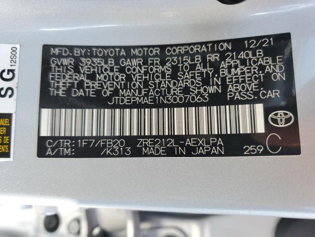 Photo 12 VIN: JTDEPMAE1N3007063 - TOYOTA COROLLA LE 