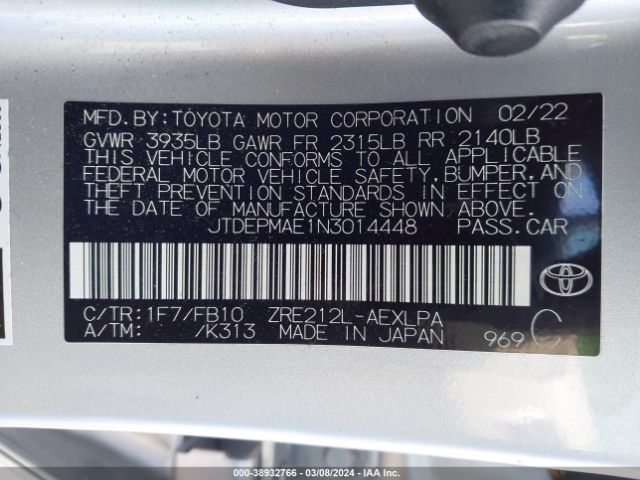 Photo 8 VIN: JTDEPMAE1N3014448 - TOYOTA COROLLA 