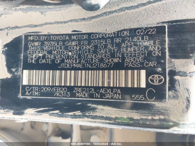 Photo 8 VIN: JTDEPMAE1NJ218677 - TOYOTA COROLLA 