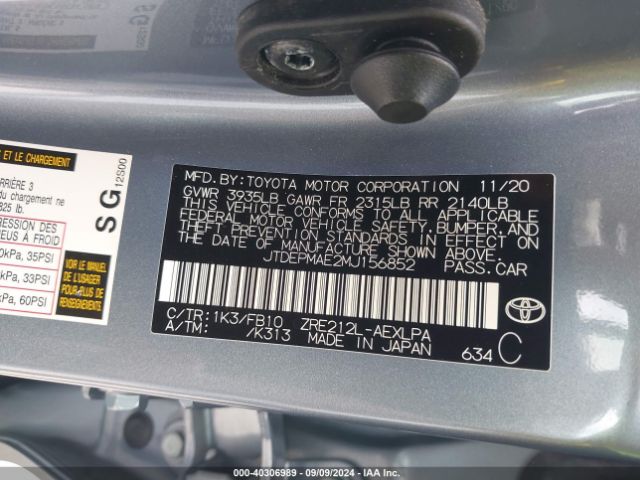 Photo 8 VIN: JTDEPMAE2MJ156852 - TOYOTA COROLLA 