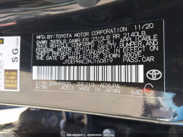 Photo 8 VIN: JTDEPMAE2MJ160819 - TOYOTA COROLLA 