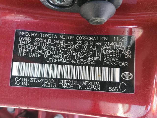 Photo 12 VIN: JTDEPMAE2NJ209454 - TOYOTA COROLLA LE 