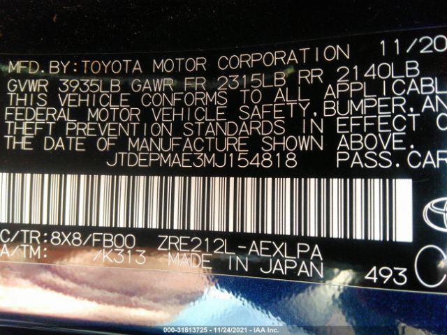 Photo 8 VIN: JTDEPMAE3MJ154818 - TOYOTA COROLLA 