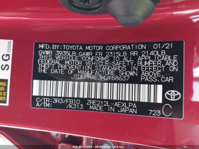 Photo 8 VIN: JTDEPMAE3MJ168637 - TOYOTA COROLLA 