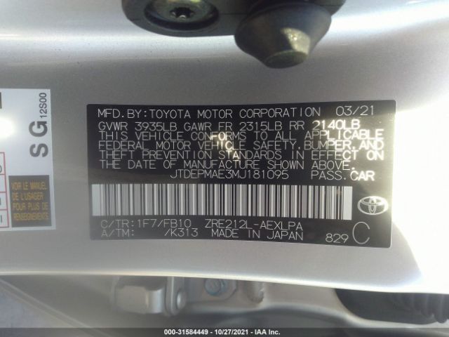 Photo 8 VIN: JTDEPMAE3MJ181095 - TOYOTA COROLLA 