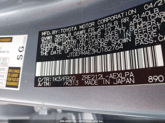 Photo 8 VIN: JTDEPMAE3MJ182764 - TOYOTA COROLLA 