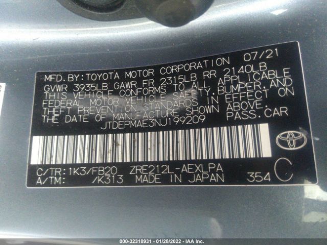 Photo 8 VIN: JTDEPMAE3NJ199209 - TOYOTA COROLLA 