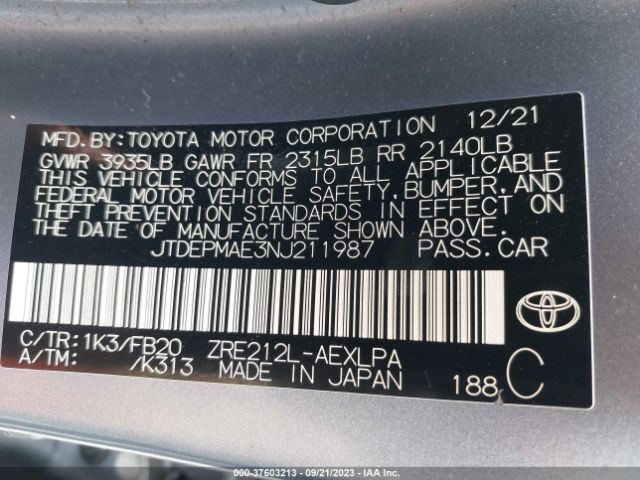 Photo 8 VIN: JTDEPMAE3NJ211987 - TOYOTA COROLLA 