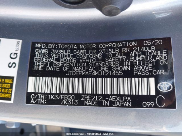 Photo 8 VIN: JTDEPMAE4MJ121455 - TOYOTA COROLLA 