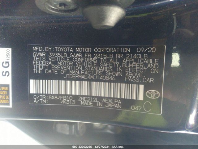 Photo 8 VIN: JTDEPMAE4MJ140846 - TOYOTA COROLLA 