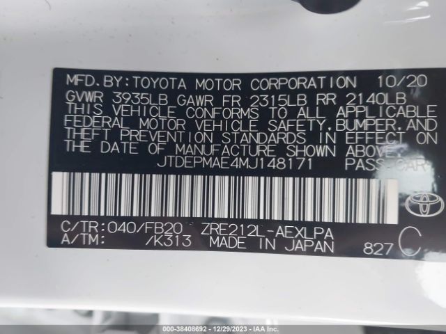 Photo 8 VIN: JTDEPMAE4MJ148171 - TOYOTA COROLLA 