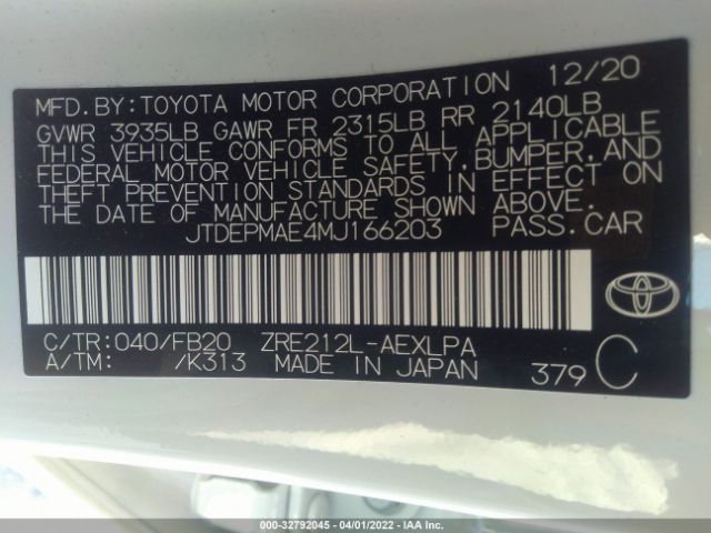 Photo 8 VIN: JTDEPMAE4MJ166203 - TOYOTA COROLLA 