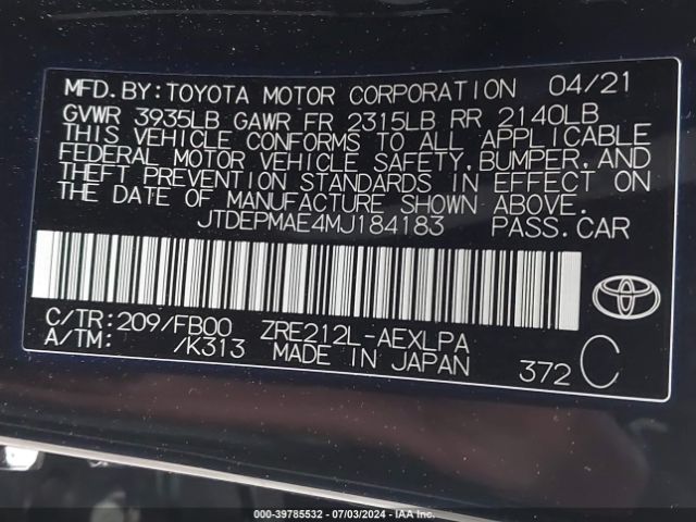 Photo 8 VIN: JTDEPMAE4MJ184183 - TOYOTA COROLLA 