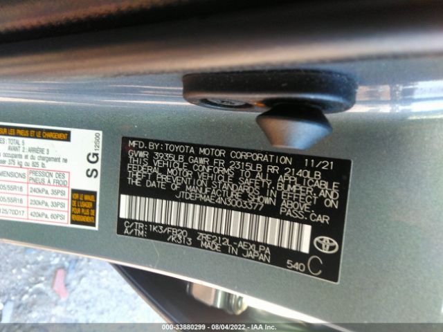 Photo 8 VIN: JTDEPMAE4N3003377 - TOYOTA COROLLA 