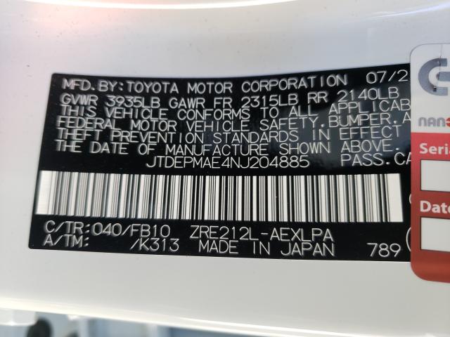 Photo 9 VIN: JTDEPMAE4NJ204885 - TOYOTA COROLLA LE 