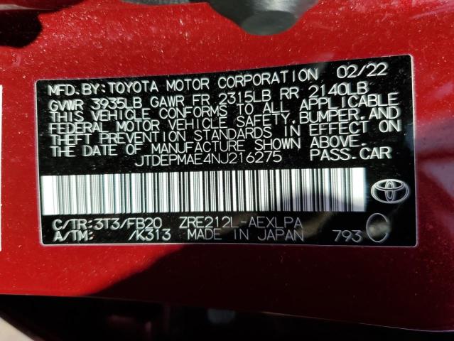 Photo 11 VIN: JTDEPMAE4NJ216275 - TOYOTA COROLLA LE 