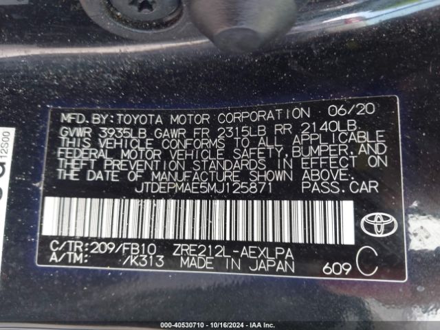 Photo 8 VIN: JTDEPMAE5MJ125871 - TOYOTA COROLLA 