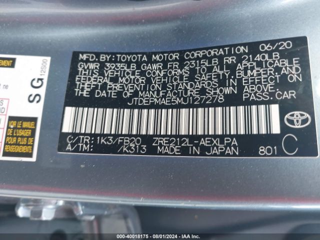 Photo 8 VIN: JTDEPMAE5MJ127278 - TOYOTA COROLLA 