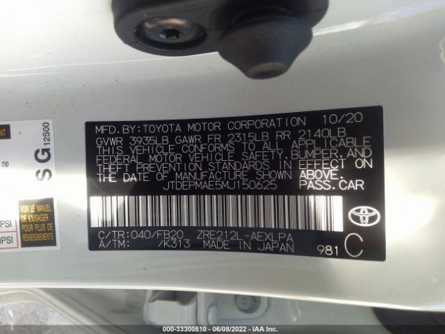 Photo 8 VIN: JTDEPMAE5MJ150625 - TOYOTA COROLLA 