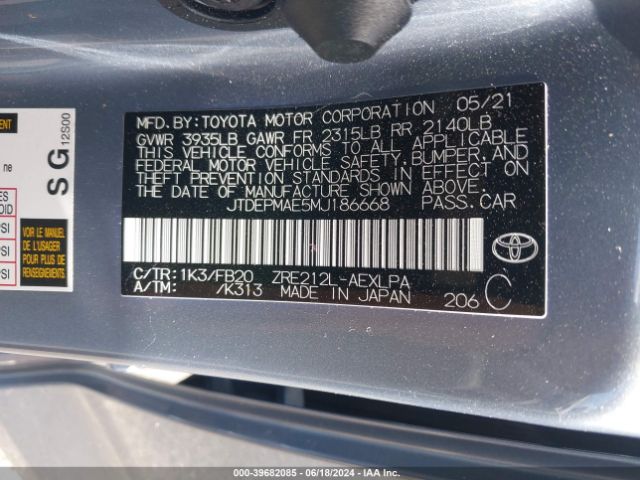 Photo 8 VIN: JTDEPMAE5MJ186668 - TOYOTA COROLLA 