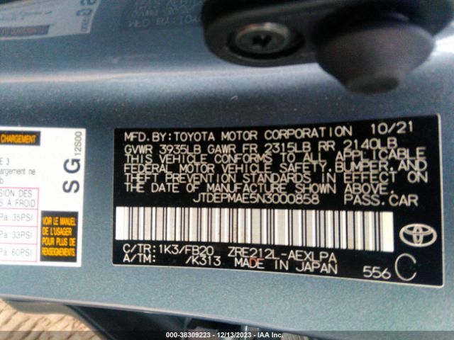 Photo 8 VIN: JTDEPMAE5N3000858 - TOYOTA COROLLA 