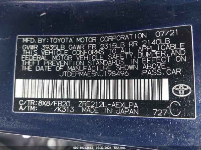 Photo 8 VIN: JTDEPMAE5NJ198496 - TOYOTA COROLLA 