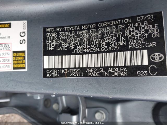 Photo 8 VIN: JTDEPMAE5NJ203079 - TOYOTA COROLLA 