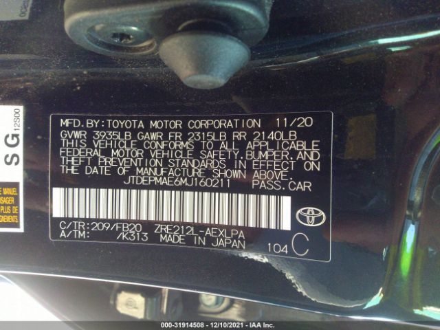 Photo 8 VIN: JTDEPMAE6MJ160211 - TOYOTA COROLLA 