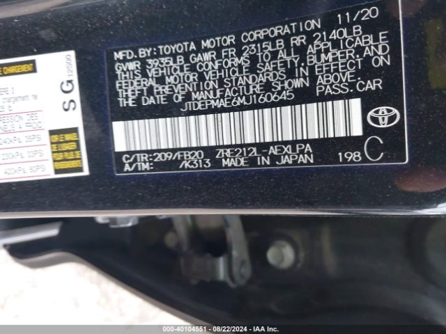 Photo 8 VIN: JTDEPMAE6MJ160645 - TOYOTA COROLLA 