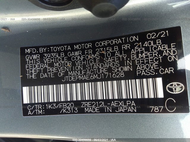 Photo 8 VIN: JTDEPMAE6MJ171628 - TOYOTA COROLLA 