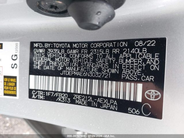 Photo 8 VIN: JTDEPMAE6N3032721 - TOYOTA COROLLA 