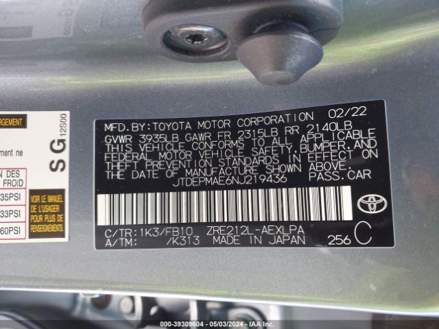 Photo 8 VIN: JTDEPMAE6NJ219436 - TOYOTA COROLLA 