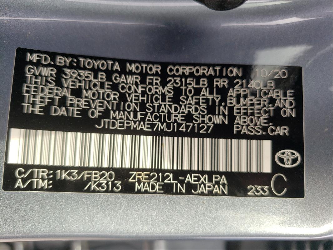 Photo 9 VIN: JTDEPMAE7MJ147127 - TOYOTA COROLLA LE 