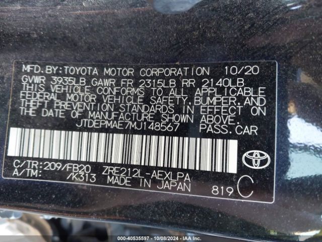 Photo 8 VIN: JTDEPMAE7MJ148567 - TOYOTA COROLLA 