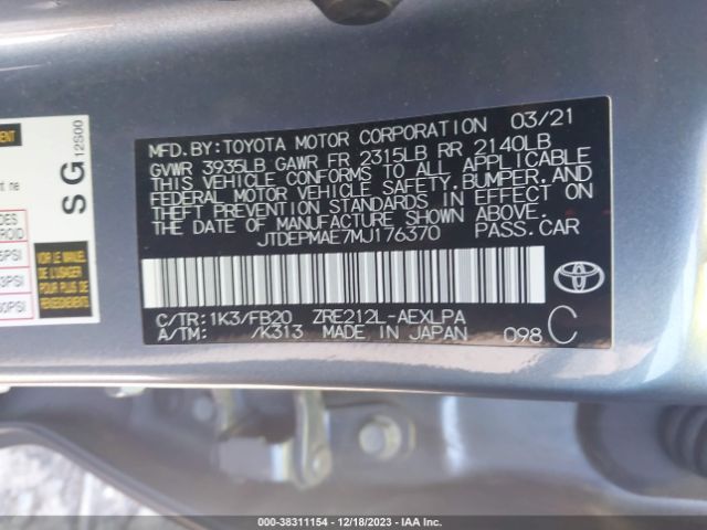 Photo 8 VIN: JTDEPMAE7MJ176370 - TOYOTA COROLLA 