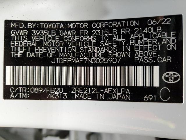 Photo 12 VIN: JTDEPMAE7N3025907 - TOYOTA COROLLA 