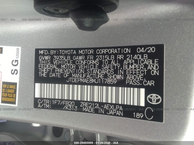 Photo 8 VIN: JTDEPMAE8MJ117859 - TOYOTA COROLLA 