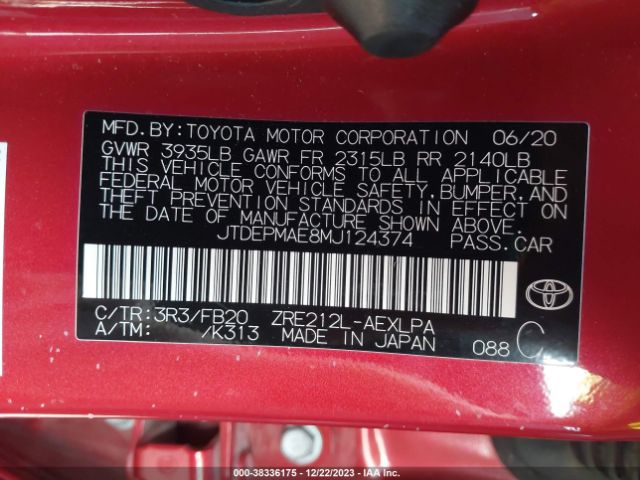 Photo 8 VIN: JTDEPMAE8MJ124374 - TOYOTA COROLLA 